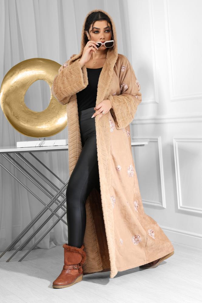 Winter fur embroidered with roses