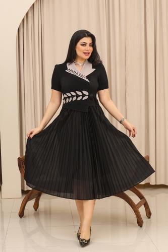 فستان كلاسيكي مكسر نصف كم بحزام