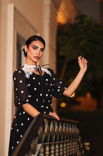 حديثا فستان طويل شيفون مزين دانتيل