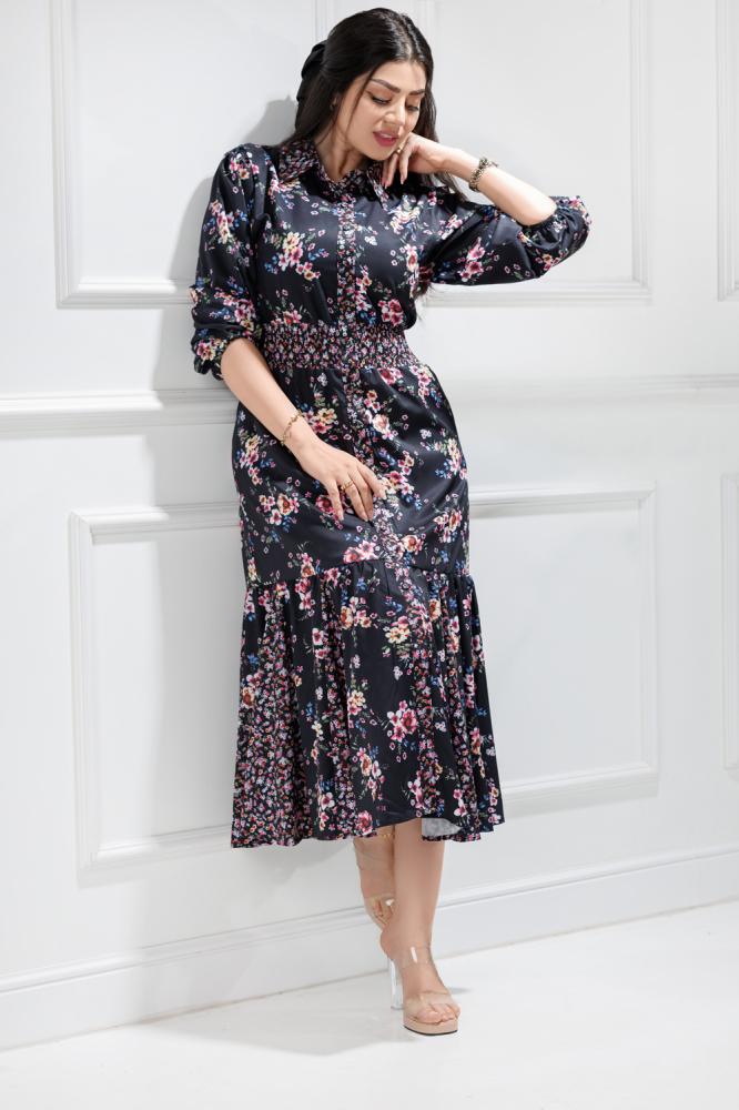 Floral pleated midi dress