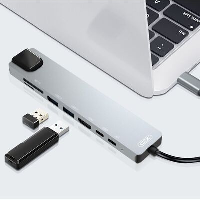 توصيلة متعددة XO HUB003 USB-C Adapter 8 in 1 Type C input 80-0592