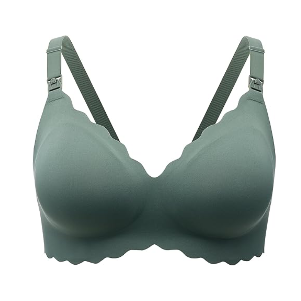 مومكوزي جيلي ستريب - حمالة صدر للرضاعة بتصميم دفع لأعلى بدون درزات وزخرفة زهور - YN46 - أخضر مقاس XL