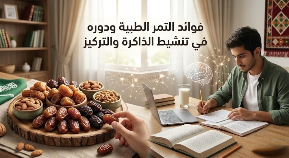 فوائد التمر الطبية ودوره في تنشيط الذاكرة والتركيز