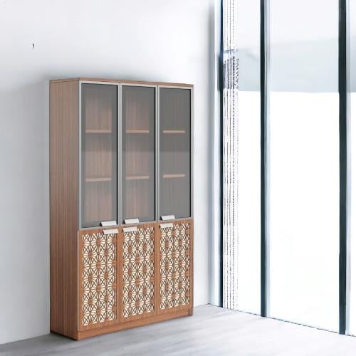 دولاب مكتبى خشبى بنى مزخرف 40×120×200سم