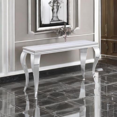 طاولة كونسول بسطح رخامي 80×40×140 سم لون فضي