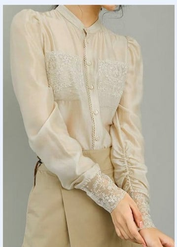 بلوزة قطن اكمام دانتيل بيج blouse 6