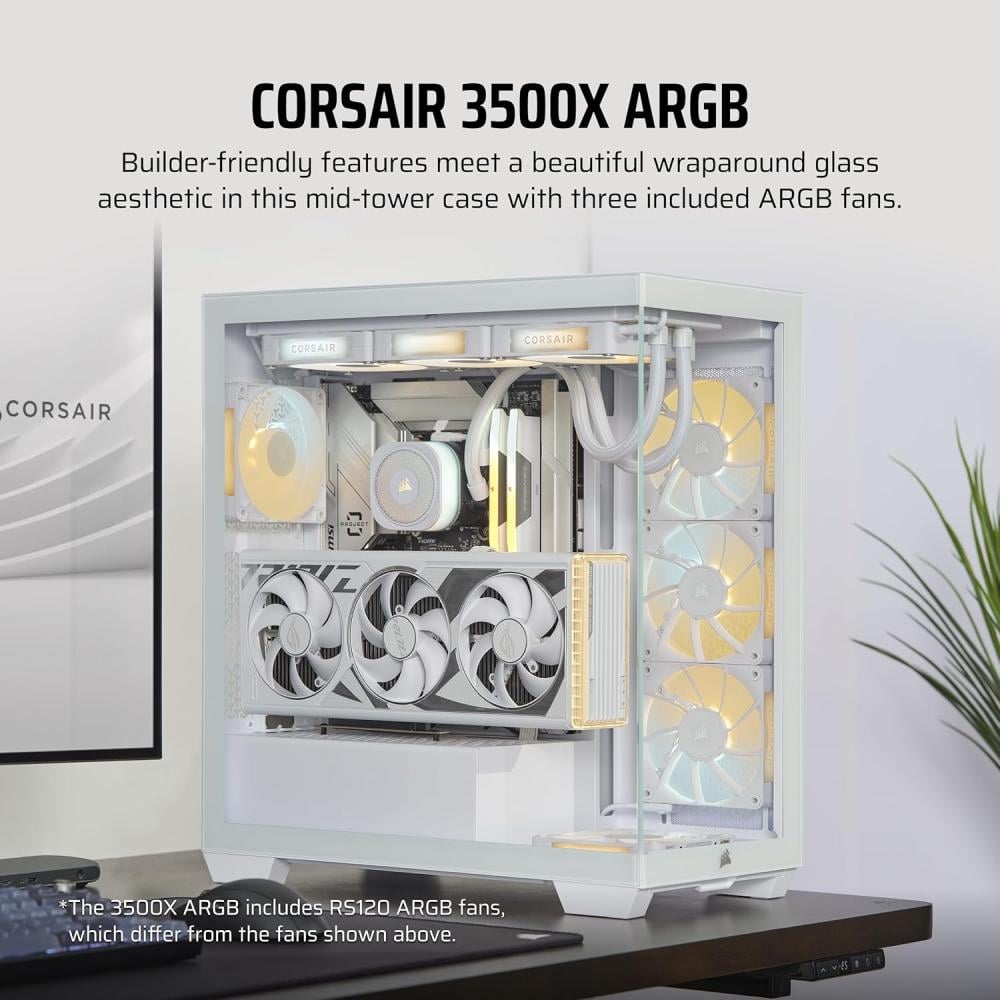 CORSAIR 3500X ARGB Tempered Glass Mid-Tower PC Case, White ONLY PC - Main Image