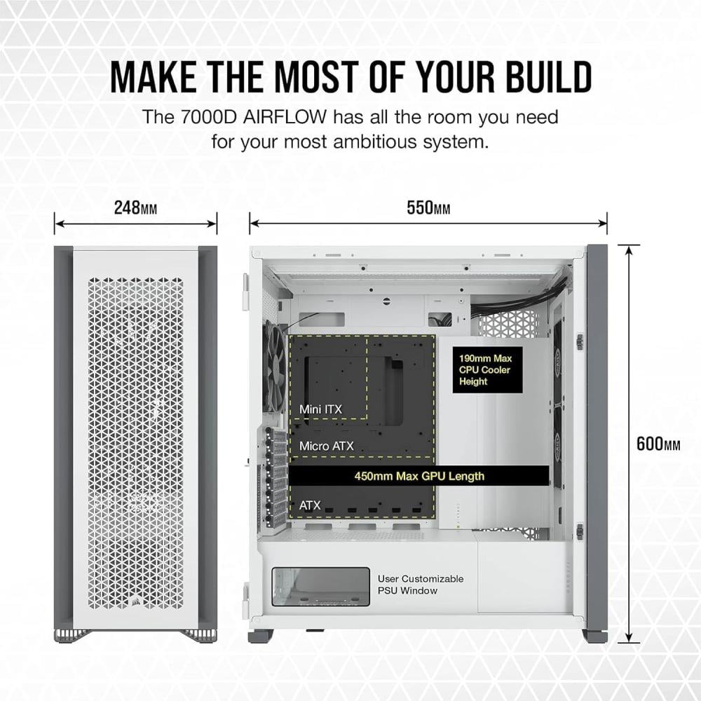 CORSAIR 7000D AIRFLOW Full-Tower ATX PC Case White كيس للكمبيوتر
