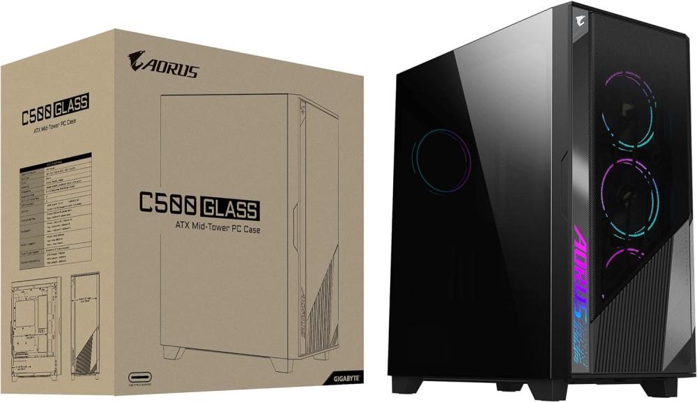 GIGABYTE AORUS C500 Glass - Black Mid Tower PC Gaming Case كيس للكمبيوتر