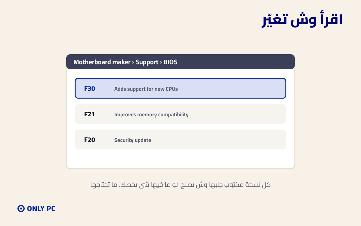 قائمة نسخ البيوس وش تصلح كل وحدة