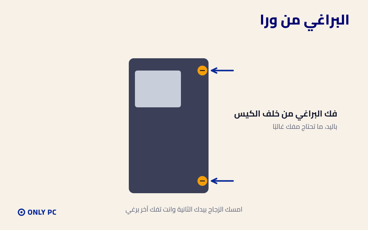 فك براغي الزجاج من خلف الكيس