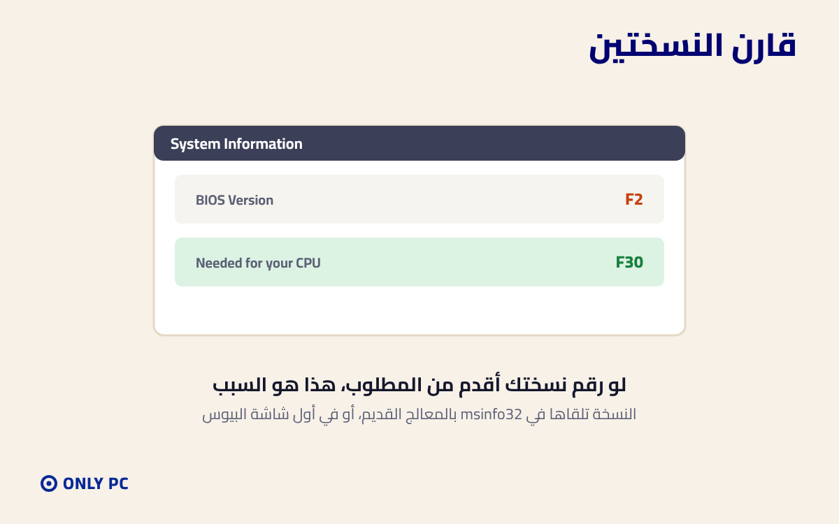 مقارنة نسخة البيوس الحالية بالنسخة المطلوبة
