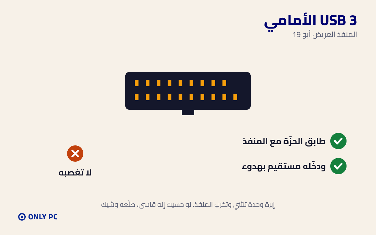 سلك USB 3 الأمامي في اللوحة الأم