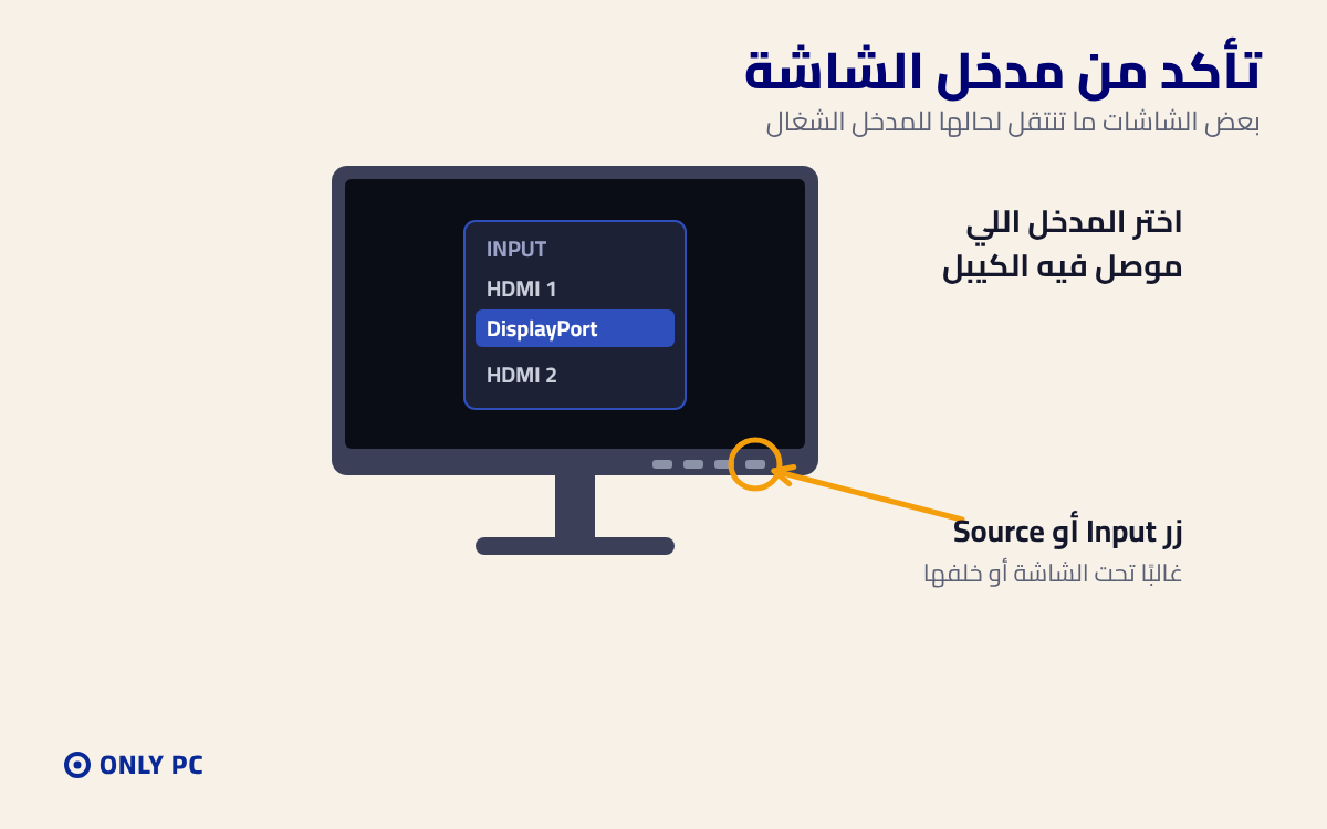 اختيار مدخل الشاشة من زر Input