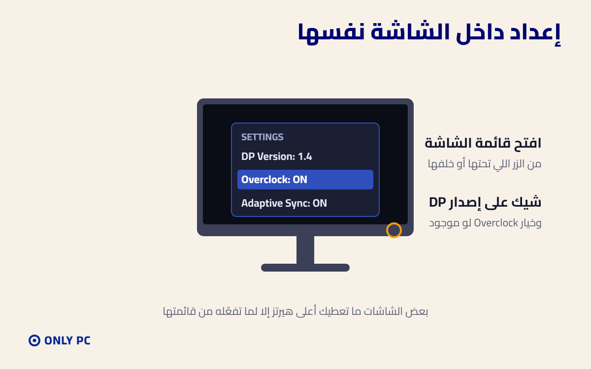 إعدادات الهيرتز داخل قائمة الشاشة