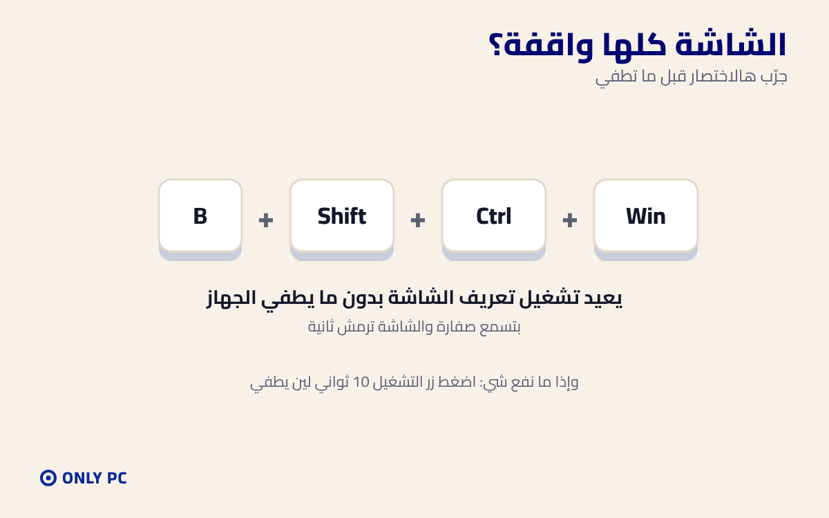 اختصار Win Ctrl Shift B لإعادة تشغيل تعريف الشاشة