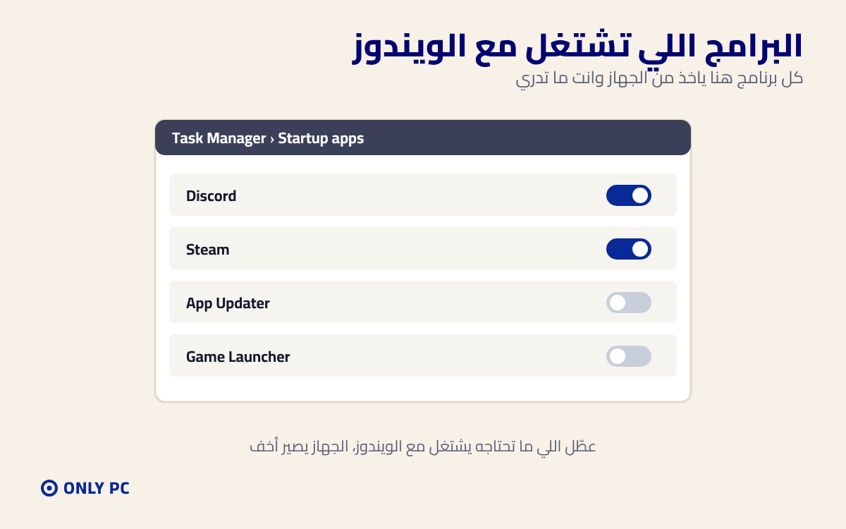 تطبيقات بدء التشغيل في إدارة المهام
