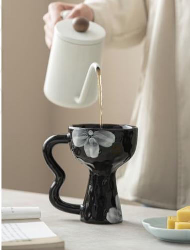 Retro Style Tall Ceramic Coffee Cup With Butterfly...
