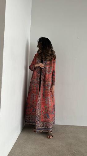 Pleated Abaya red