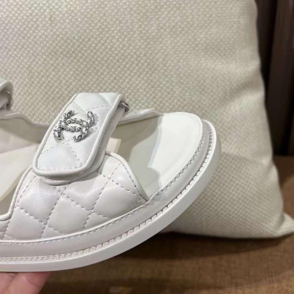 Chanel Sandal White With Silver Logo
