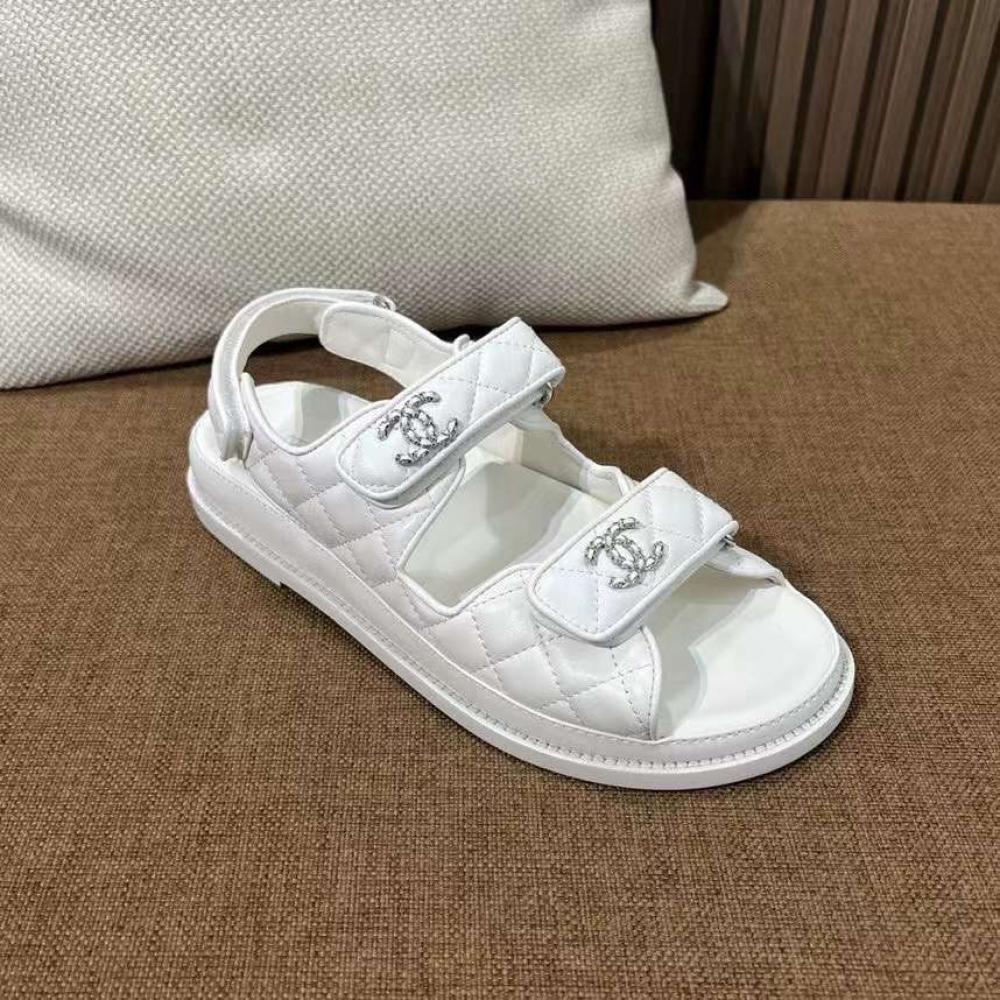 Chanel Sandal White With Silver Logo