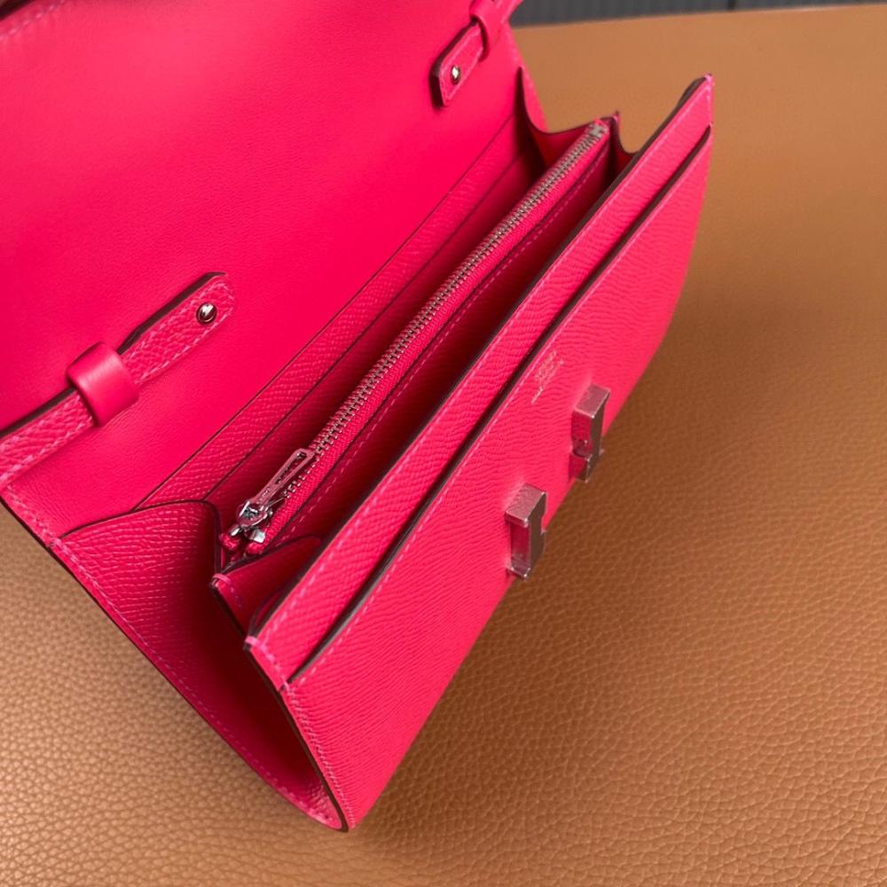 Hermes Long Wallet With Strap Pink/Silver