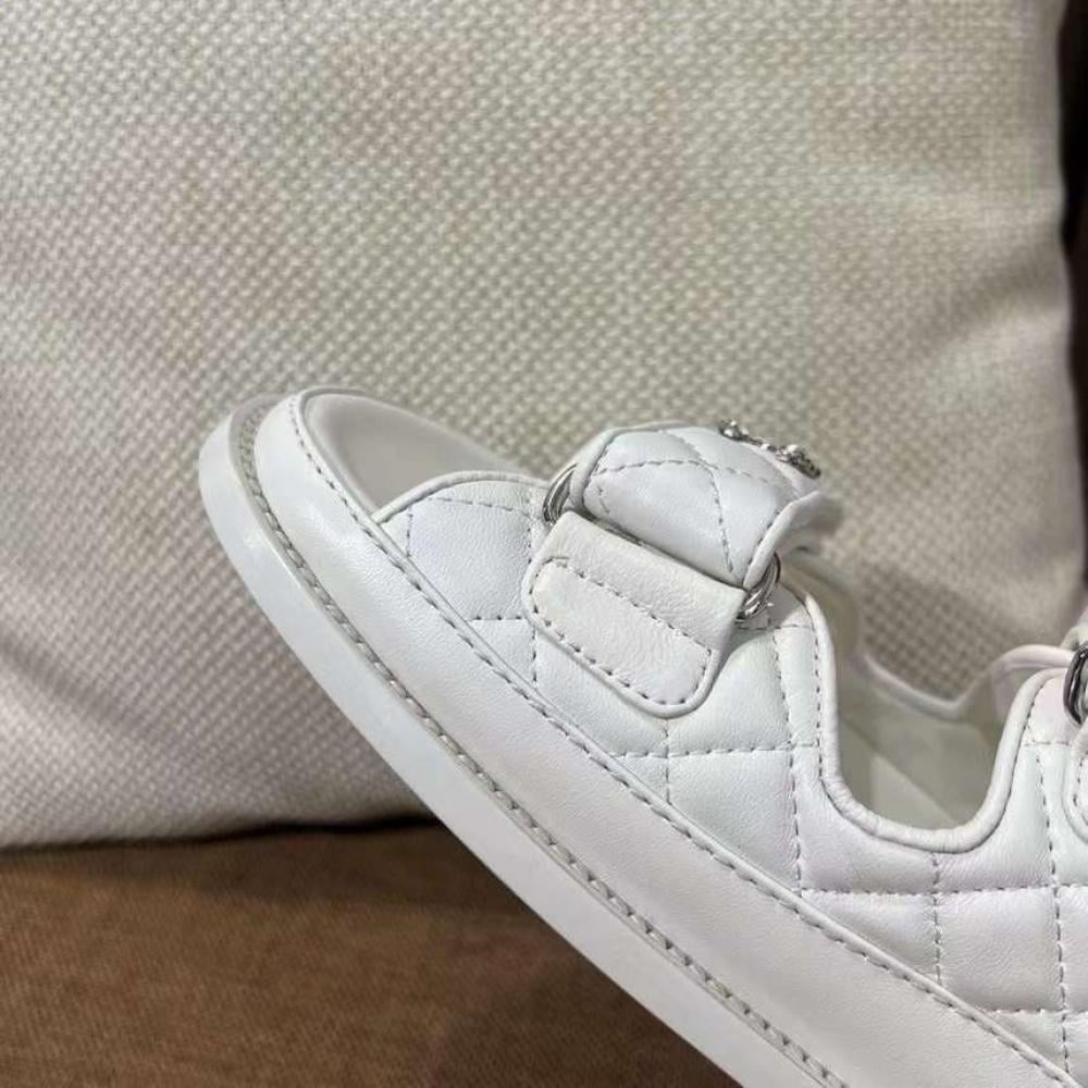Chanel Sandal White With Silver Logo