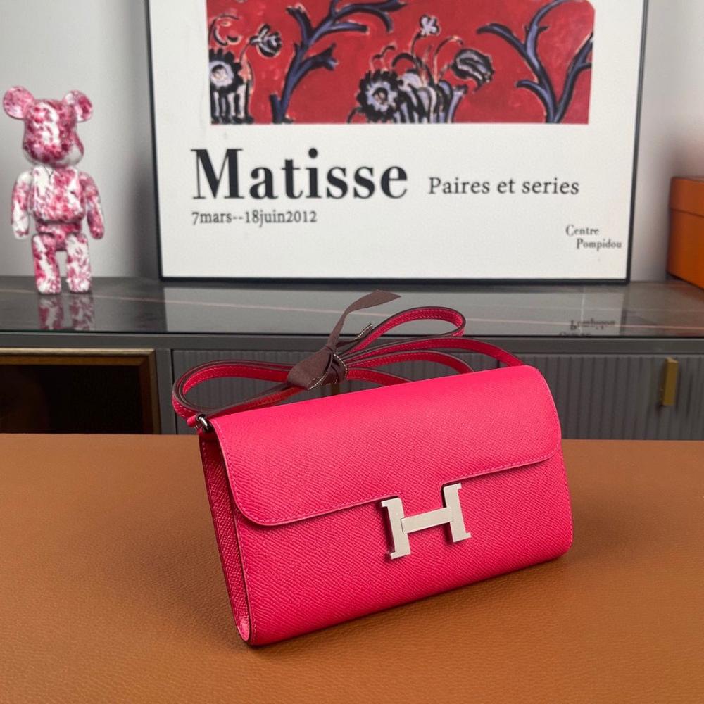 Hermes Long Wallet With Strap Pink/Silver