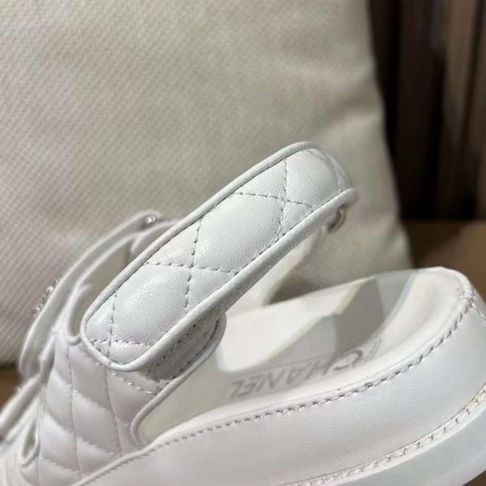 Chanel Sandal White With Silver Logo