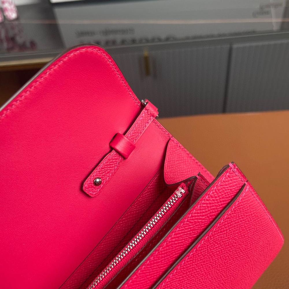 Hermes Long Wallet With Strap Pink/Silver