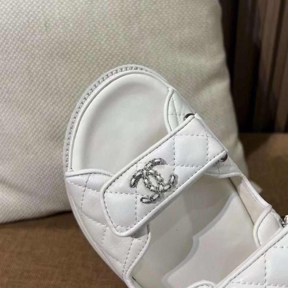 Chanel Sandal White With Silver Logo