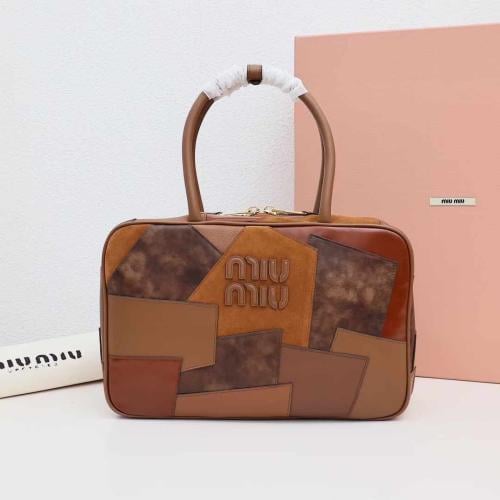MIU MIU Patchwork Top-Handle Large Brown Bag