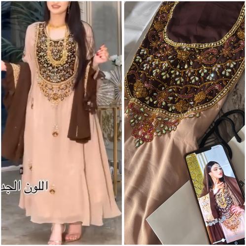 شيفون شغل يدوي مع الشيله (بدون بطانه)