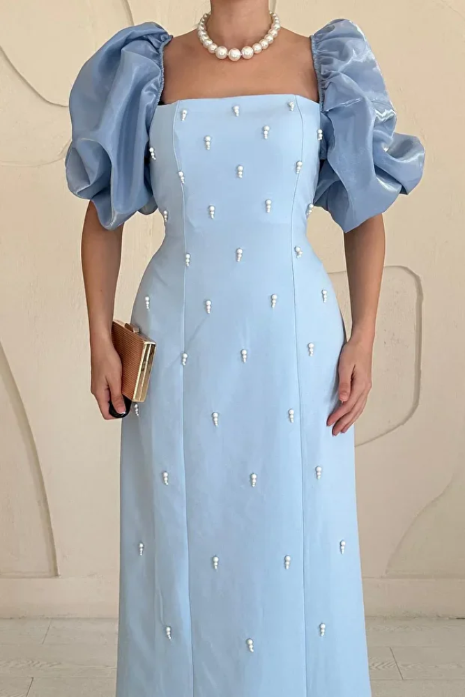 فستان مطرّز بتفاصيل على الأكمام وزخارف أنيقة