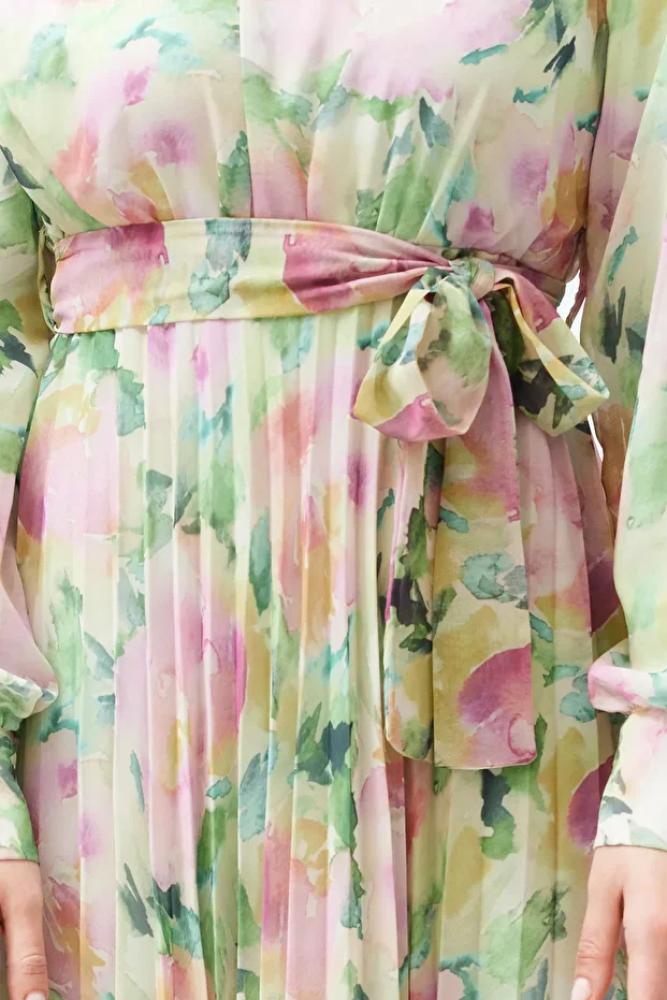 فستان بنقشة أصيلة بلون المينك