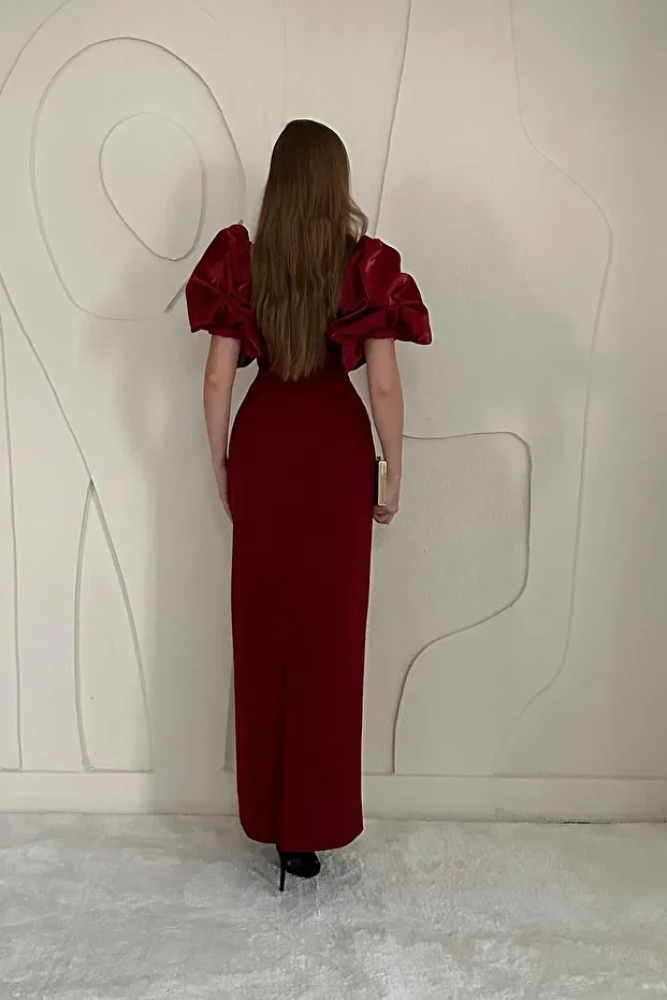 فستان مطرّز بتفاصيل على الأكمام وزخارف أنيقة