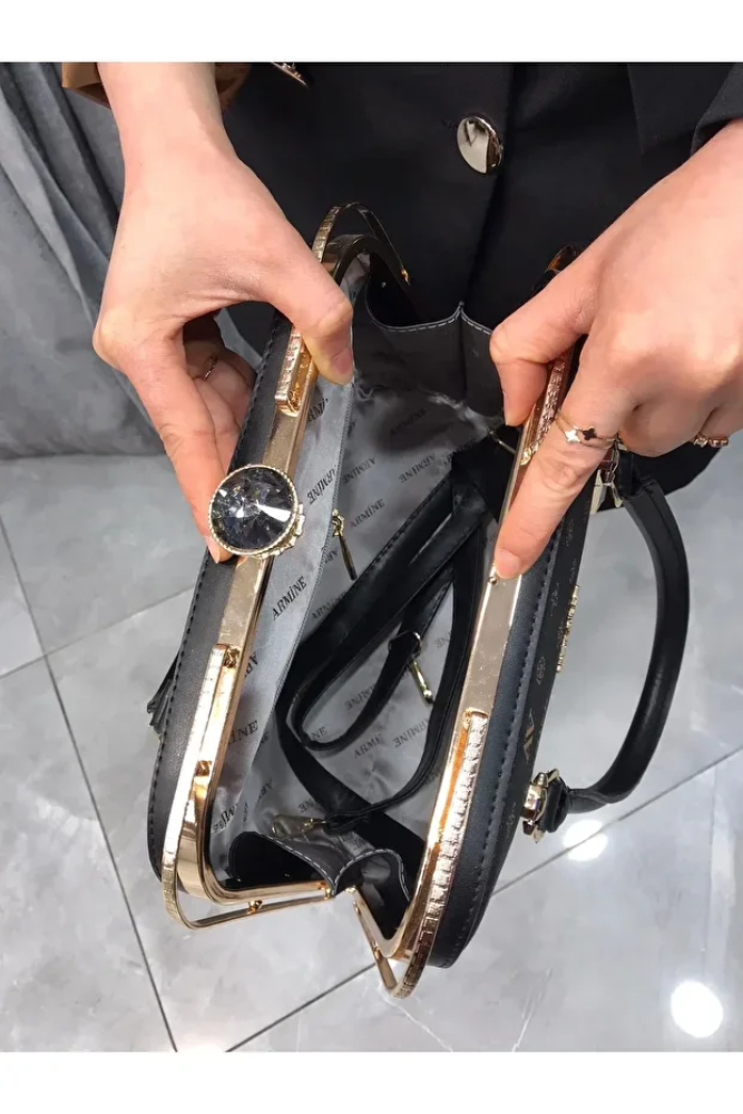 حقيبة يد وكتف بحزام مطبوع أنيق