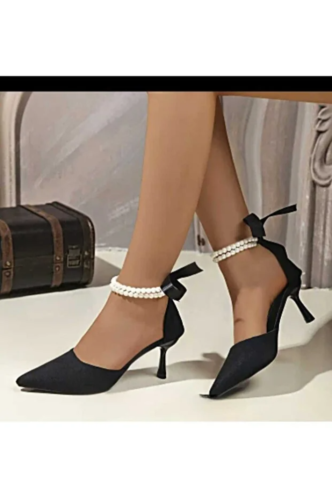 حذاء زفاف بكعب 7 سم مزين باللؤلؤ