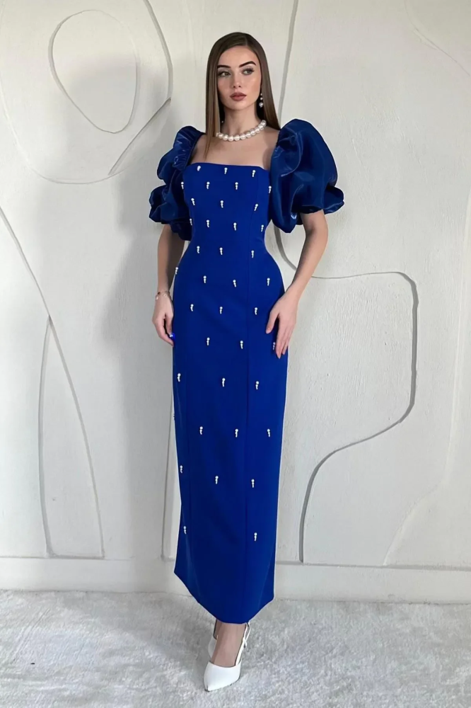 فستان مطرّز بتفاصيل على الأكمام وزخارف أنيقة