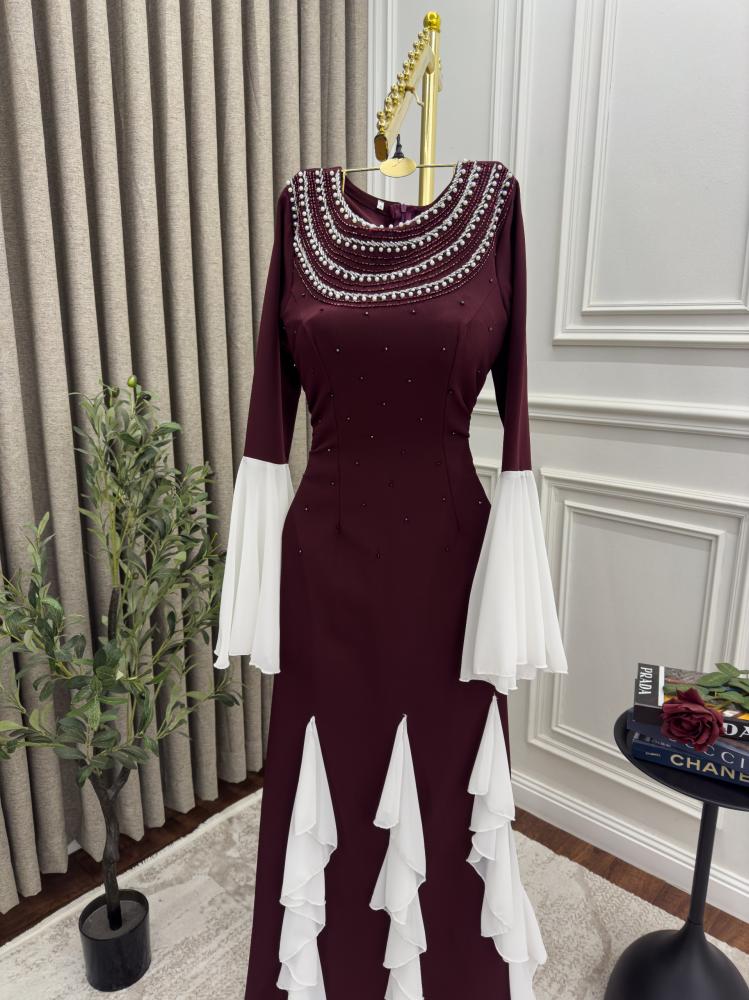 فستان علا  سهرة كم فرنسي تطريز يدوي