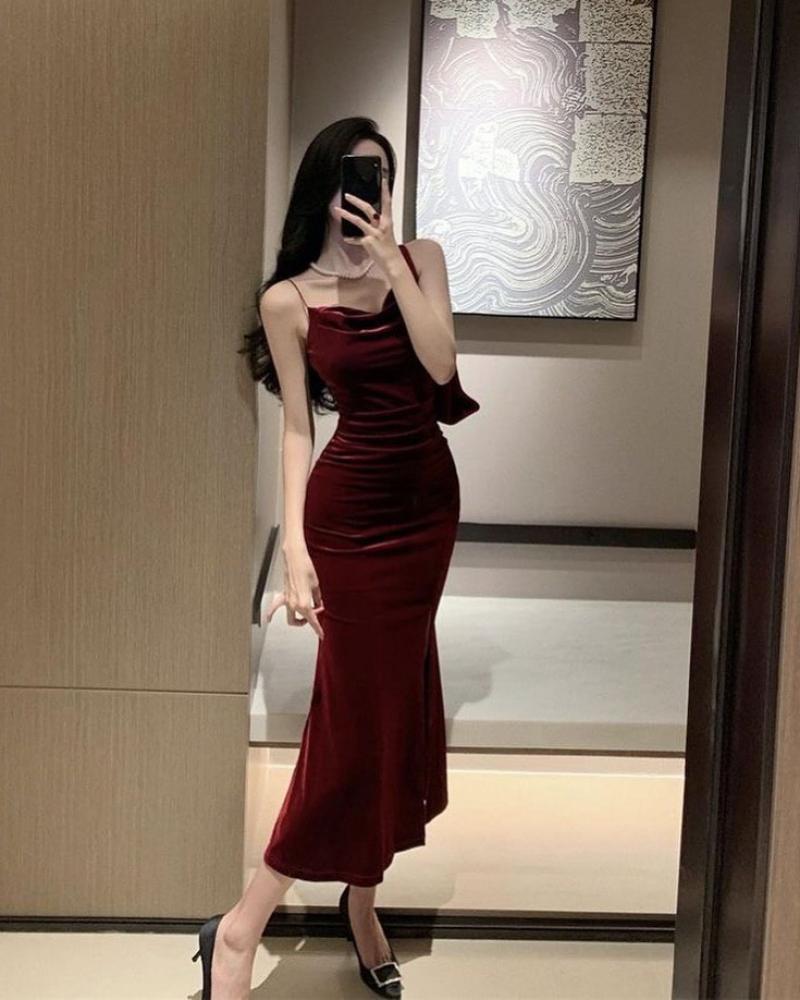 فستان ناعم مخمل انيق