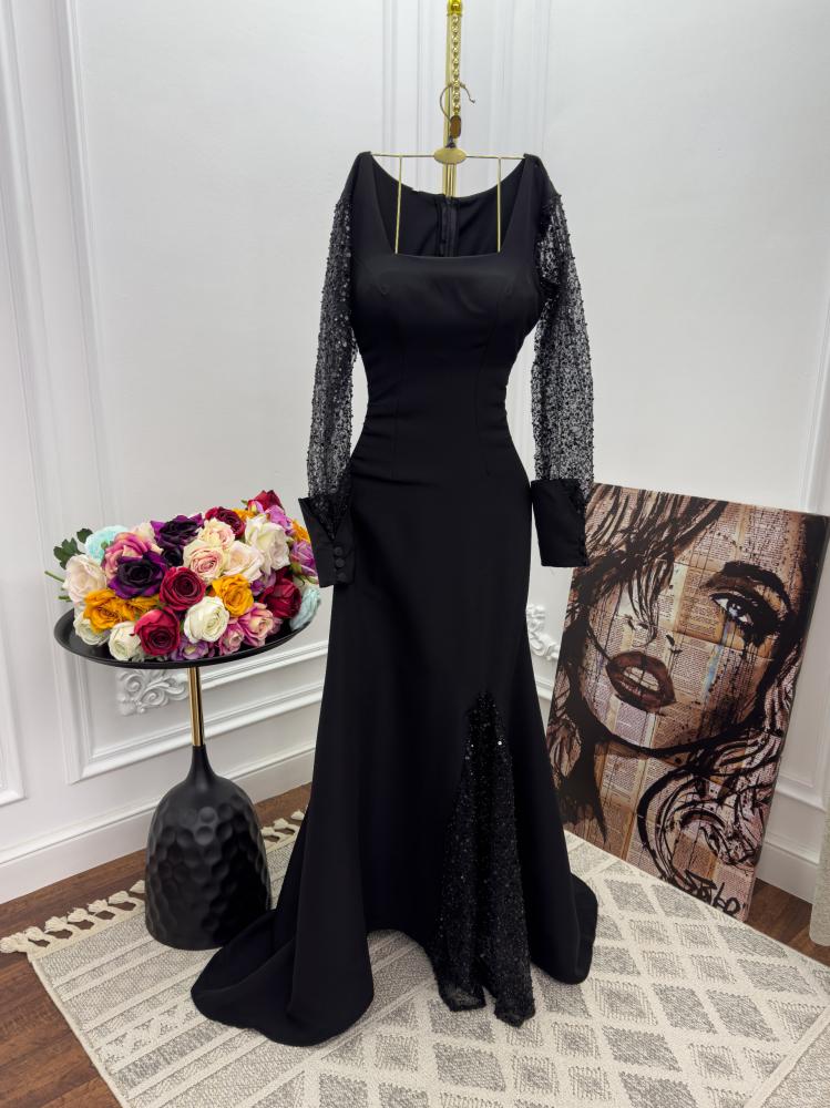 فستان اسود  سهرة ترتر وخرز انيق