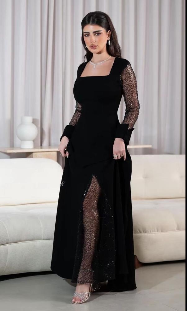 فستان اسود  سهرة ترتر وخرز انيق