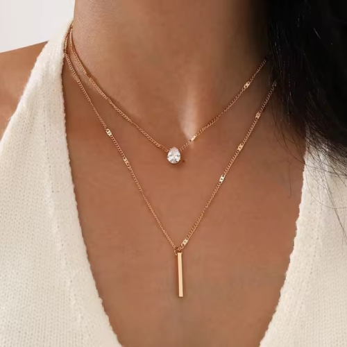 سلسلة عنق مجوهرات نسائية طبقات إكسسوارات