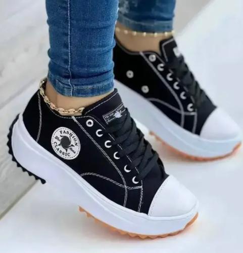 حذاء رياضي نسائي برباط مسطح ، حذاء كاجوال برسومات...