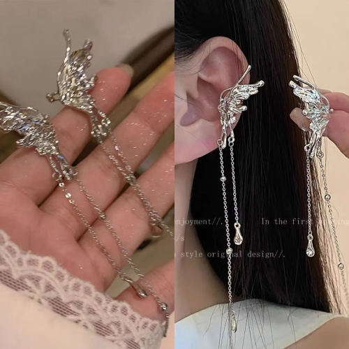 أقراط بمشبك شرابة طويلة على شكل فراشة للنساء ، أسا...