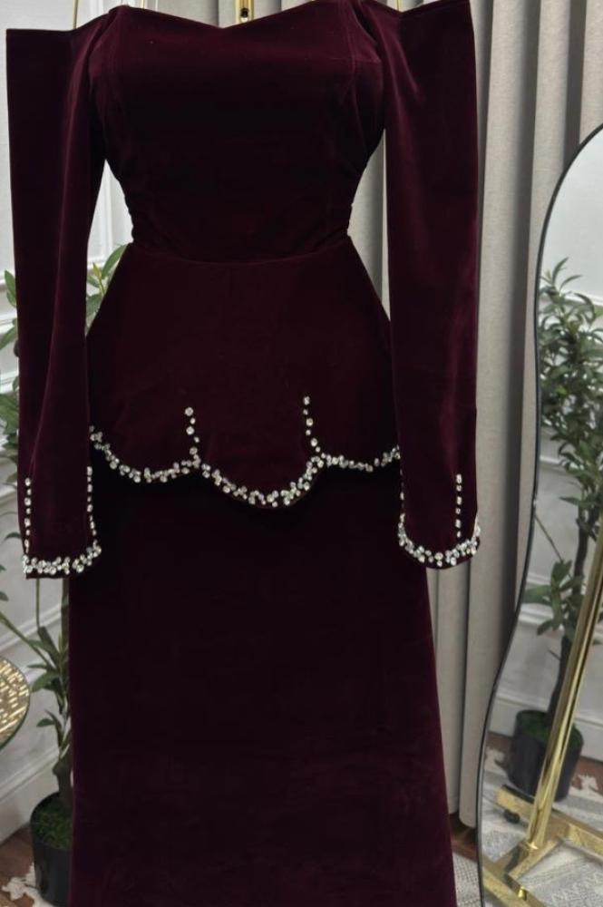 فستان سهرة أنيق شتوي لون عودي