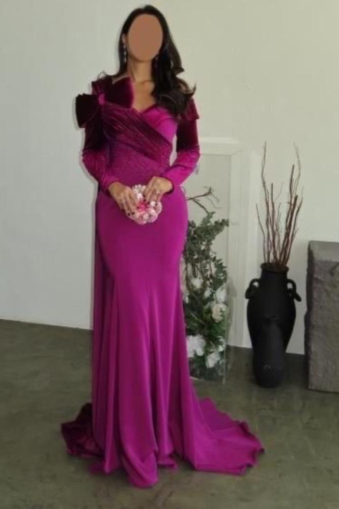 فستان سهره أنيق اوف شولدر لون فوشي