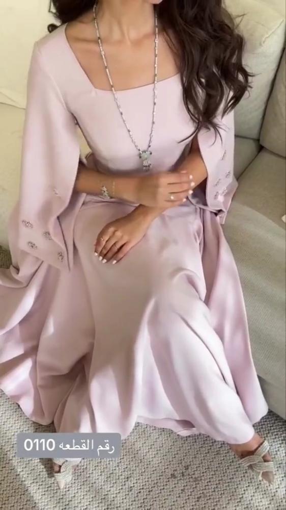 فستان سهره طويل باكمام مزينه