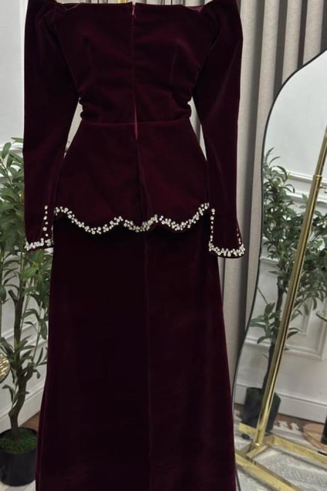 فستان سهرة أنيق شتوي لون عودي